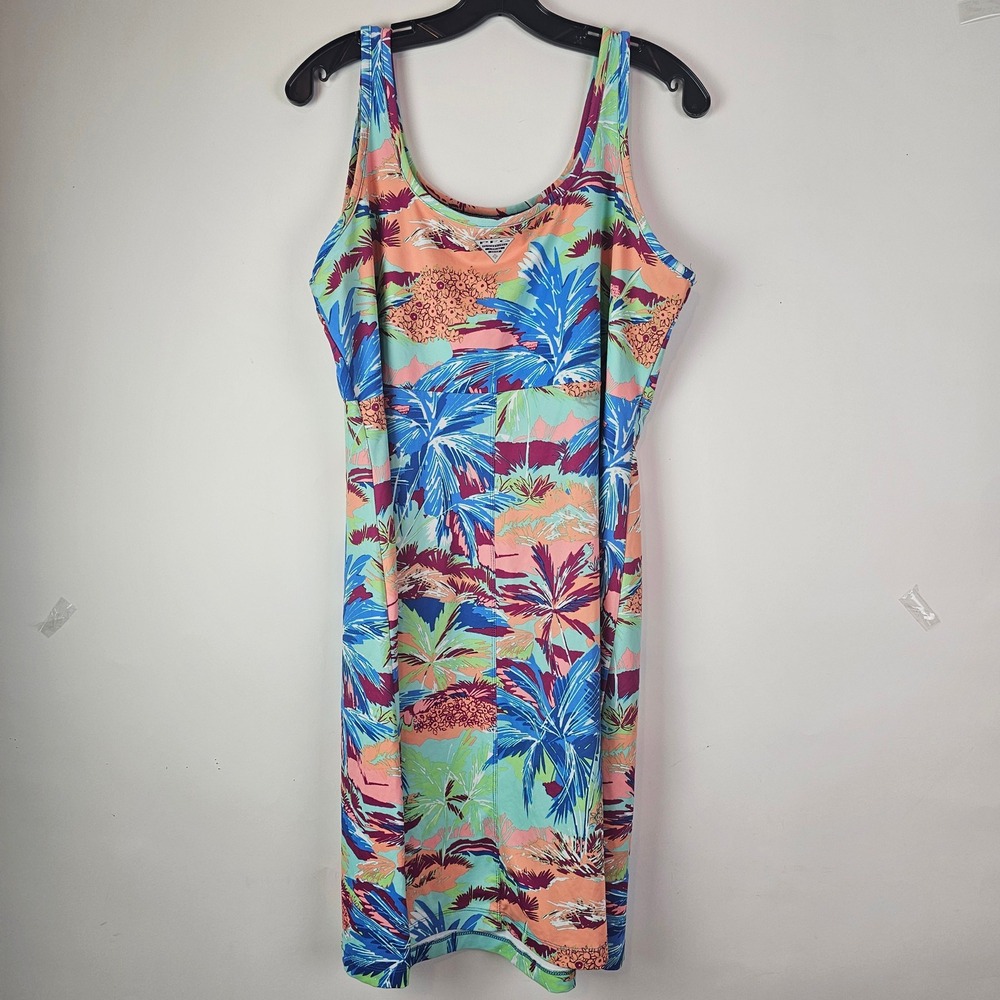 Columbia PFG Freezer Dress Womens XL Tropical Palm Print Blue Orange Sleeveless - Picture 7 of 9